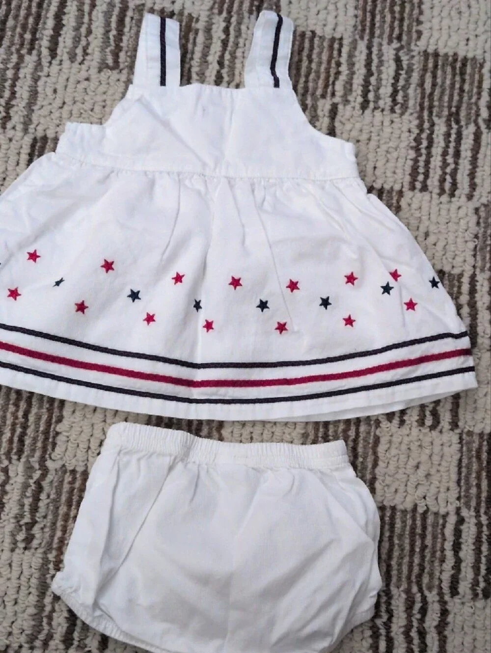 Carter's White Dress & Bloomer Set with Red and Navy Star Accents